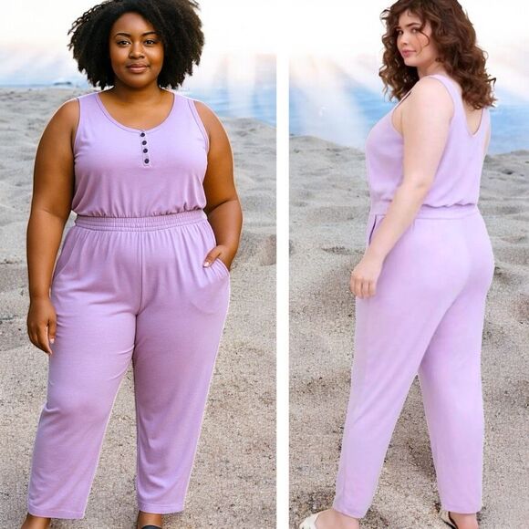 torrid Other - Torrid Lilac Purple Terry Cloth Henley Jumpsuit Swim Coverup Size 3 3XL NWT